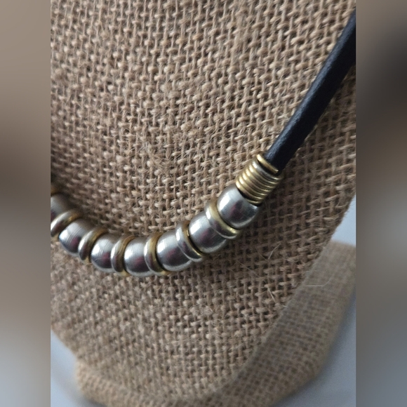 Silvertone Goldtone Black Cord Necklace - Picture 2 of 6